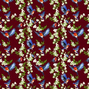 peony and bluebirds red base